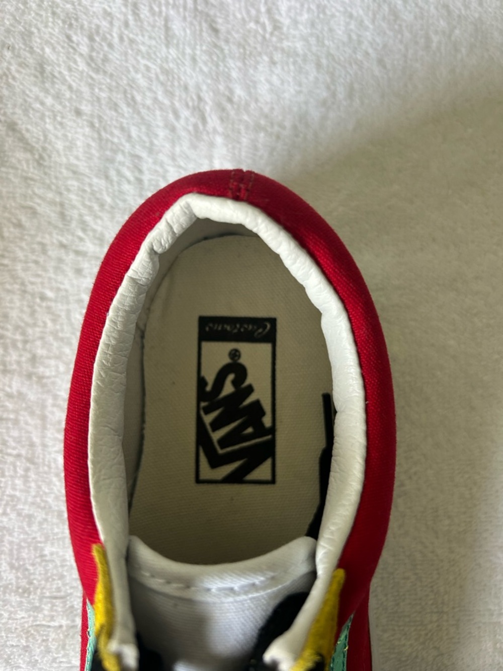NWOB Vans Multicolor Low Top Sneakers with Red Upper and Black Toe - Picture 12 of 14